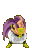 Pixel art animation of a Dragon Ball Z character in two frames showing a static pose and an energy aura effect.