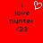 Red background with black text and a white heart symbol; two identical static frames show 'i love hunter <33' on both sides of the heart.
