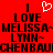 Red background with black text reading "I LOVE MELISSA~LYNN~CHENBAUICHENBAU" and a white pixelated heart above the first "I".