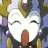 A pixelated anime-style character face with closed eyes and open mouth on the left, next to a black background with white text "Anime IM" and signature "c0m" on the right.