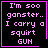 Four identical black square with pink borders display pixelated text reading "I'm soo ganster.. I carry a squirt GUN" and one includes a small heart symbol