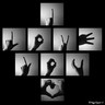 Static black-and-white contact sheet of hand gesture icons arranged in a grid with one central heart shape, each frame showing distinct silhouetted hand poses against light backgrounds.