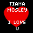 Four pixelated red heart shapes with white text 'TIANA MOSLEY I LOVE U' on black background, each heart varying in size and position.