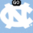 Pixelated white 'NC' logo on light blue background with black text boxes containing 'GO', 'UNC', and ':)' in bottom-right.