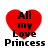 Red heart-shaped icon with black text "All my Love Princess" over a white background, showing pixelated variations across four views.