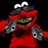 Pixelated red and white cartoon character with large eyes, multiple arms, and a dark background.
