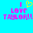 Pixelated text and heart symbol on bright cyan background, with pink and yellow elements.