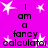 A bright pink background features repeated text "I am a fancy calculator" with white star shapes scattered throughout.