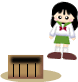 Animated sequence of a cartoon girl in school uniform interacting with a brown box on white background.