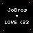 Black background with orange pixel dots, white text 'JoBros = LOVE <33' repeated in pattern across multiple and