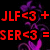 Red pixelated text on black background with purple smoke-like patterns, displaying 'JLF<3 +4ever & SER<3 = always!' in two lines.