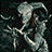 Animated sequence showing a figure in a hooded cloak holding a sword, with flame-like effects and repeated text elements.