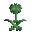 A green pixelated plant-like figure with a rounded top and X-shaped base, shown in multiple states of growth or animation.