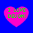 Four pink heart shapes on a blue background, each containing green text reading "I LOVE DEVON!" in pixelated font.