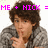 Pixelated image of a person with brown curly hair wearing a gray checkered shirt, making a shushing gesture with one hand near their mouth, with pink text above reading "ME + NICK = TRUE LOVE".
