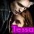 A four- of anime-style characters with purple text overlays reading "Tessa," "is," "everyones," and "bff!!!" in pixelated font