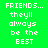 Four pixelated text in green, teal, blue, and dark teal backgrounds with white 'FRIENDS... they'll always be the BEST' text