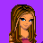 Pixel art of a female character with long brown hair and blue eyes, displayed in three variations above five stylized letters on colored backgrounds.