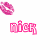 Animated sequence of 'nick' text in pink and blue with scattered lip prints on white background.
