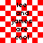 Red and white checkered background with repeated text 'lee and james are cool' in black pixelated font, showing animation effects on the right side.