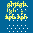 Blue background with white dots and yellow pixelated text repeating 'ghijfgh' in four quadrants, each showing slight variations between frames.