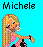 Pixel art buddy icon featuring a blonde female character with long hair against a bright blue background, labeled "Michele" at the top.