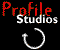Red 'Profile' text above white 'Studios' text with a circular arrow symbol on black background, displayed in two side-by-side