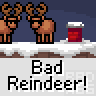 Animated contact sheet of a pixel art reindeer repeatedly urinating on a red jar with "Bad Reindeer!" text below each frame.