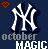 Pixelated icon with large white NY logo on dark blue background, text 'OCTOBER' and 'MAGIC' below in gray and white.