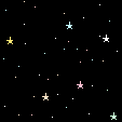 A static image of a starry night sky with multicolored stars scattered across black background and a gray corner in the bottom right.