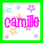 A 48x48 pixel animated buddy icon featuring the name 'camille' in pink text with star and flower decorations, displayed across three sampled frames in a contact sheet layout.