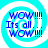 Four identical circular cyan and white spiral icons with blue text reading "WOW!!!!! Its all... WOW!!!!!" arranged in a