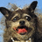 Pixelated dog with open mouth and tongue on blue sky background, red text 'OMG', 'ITS......', 'DYLAN' on bright yellow field.