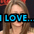 A pixelated image of a person with long brown hair, featuring blue text overlays reading "I LOVE... MILEY CYRUS !!!!!" in a