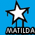 Two static buddy icon variants display a star with dripping outline and 'MATILDA' text below, one on blue background with white star, one on white background with blue star.