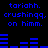 Blue pixelated text and bar graphs on black background with repeated phrases 'tariahh. crushingq. on himm.' in two