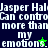 Pixelated text repeats 'Jasper Hal' and 'Can control more than my emotions.' on dark blue background with green star symbols.