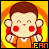 Pixelated cartoon character with brown hair, red cheeks, and orange shirt against yellow-orange radial background; text 'FAN' in bottom-right corner.