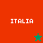 A split-screen image with red and green sections on the left, brown background on the right, displaying "ITALIA" text and star symbols in different positions.
