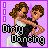 Pixel art of two figures dancing, woman in white dress and man in black shirt against purple background with "Dirty Dancing" text.
