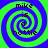 Four identical spiral patterns with green and blue colors, each containing the text "mike is a hottie" in dark pixels.
