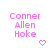 Pixelated pink text reads 'Conner Allen Hoke' with a small pink heart below, displayed in two identical side-by-side frames.