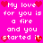 Pixelated text on bright pink background with red heart symbols, repeating 'My love for you is a fire and you started it' in white lettering.