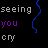Pixelated text-based animation with colored words on black and blue backgrounds, showing sequential changes in word visibility.