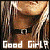 Pixelated image of a person with long light brown hair wearing a dark top, text "Good Girl?" at bottom.