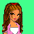 Pixelated cartoon girl in pink top and white pants with text on green background