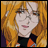 Anime-style character with long orange hair and glasses on left, black background with white text on right.