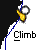 Pixelated icon shows a climber in yellow gear ascending a blue rope against black and gray background with 'Climb' text below.