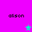 A bright pink background displays four 'alison' text labels and three star icons in cyan, purple, and blue.