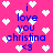Pixelated pink background with white heart shapes and blue text reading 'i love you christina <3' repeated in a pattern